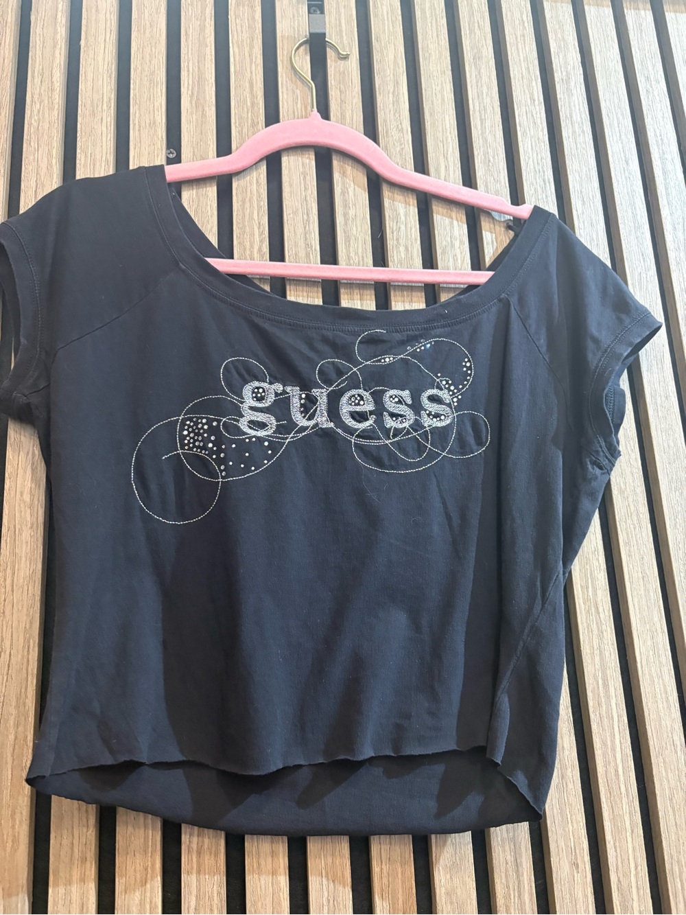 2k2 Guess Black Crop Top with Silver Crystal Logo